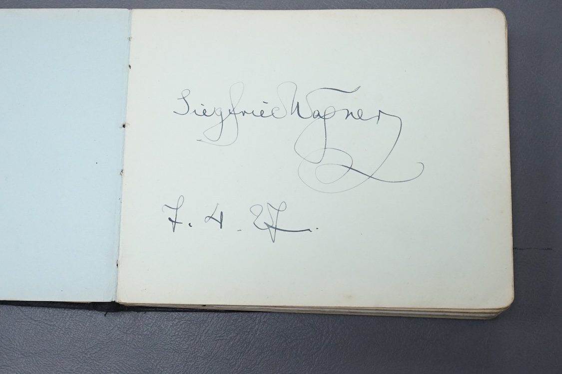 A mid 1920s autograph album containing signatures from the world of classical music, collected by Joan Wynn Reeves, daughter of the violinist and conductor Herbert Wynn Reeves, including a hand written letter from Sir Ed